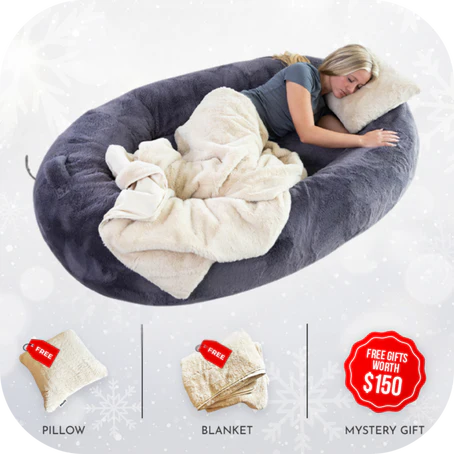 Holiday sale banner with Plufl bed and promotional text